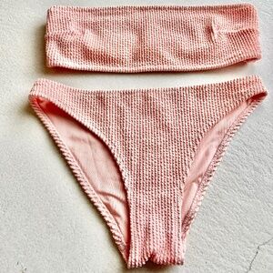 sz 6 Bottom sz 2 Top Ribbed Blush Pink Feminine Bandeau Skimpy Bikini